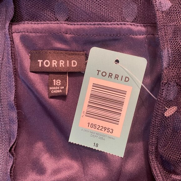 Torrid NWT Navy Blue Mesh Dot Inset Swing Dress Size 18 Sweetheart Retro Pin Up - Picture 7 of 13